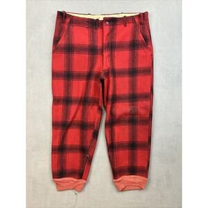 VTG JC Higgins Sears. Black / Red Plaid 100% Wool HUNTING Snow Pants 36x28